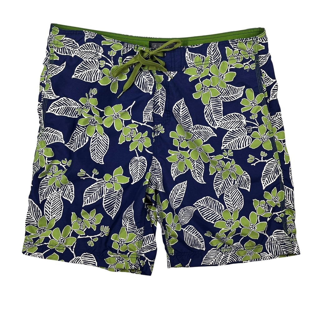 Reyn Spooner Unlined Board Shorts‎ Mens 36 Navy Blue Green Tropical Floral 8.5"